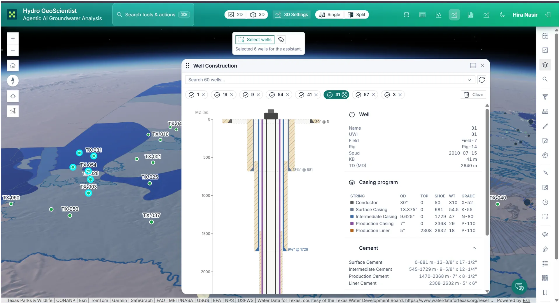 Well construction schematic in the GIS application.